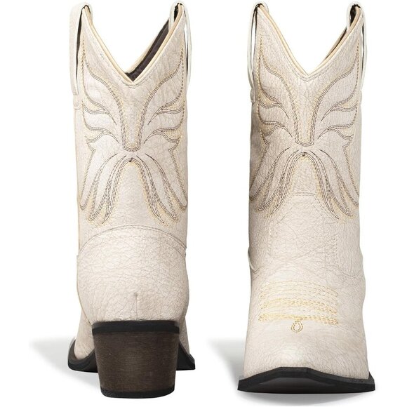 🆕 Women's White Snip Toe Western Ankle Boots Faux Leather Cowgirl Booties - Picture 2 of 6